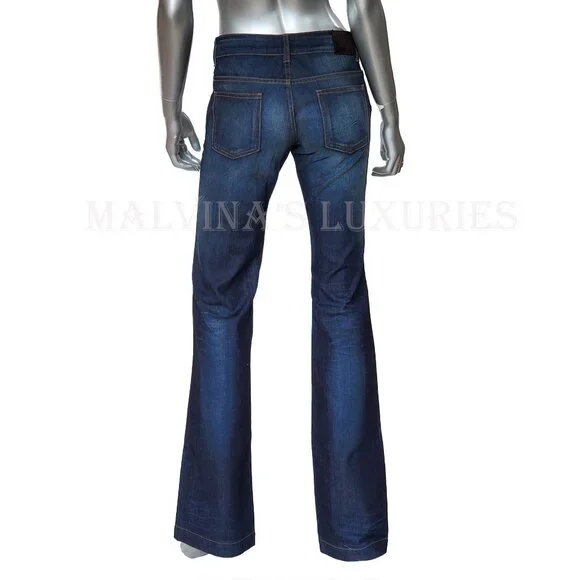 GUCCI JEANS FLARED DENIM PANTS w INTERLOCKING G LOGO CHAIN HARDWARE sz 42 / US 6 - Picture 6 of 14